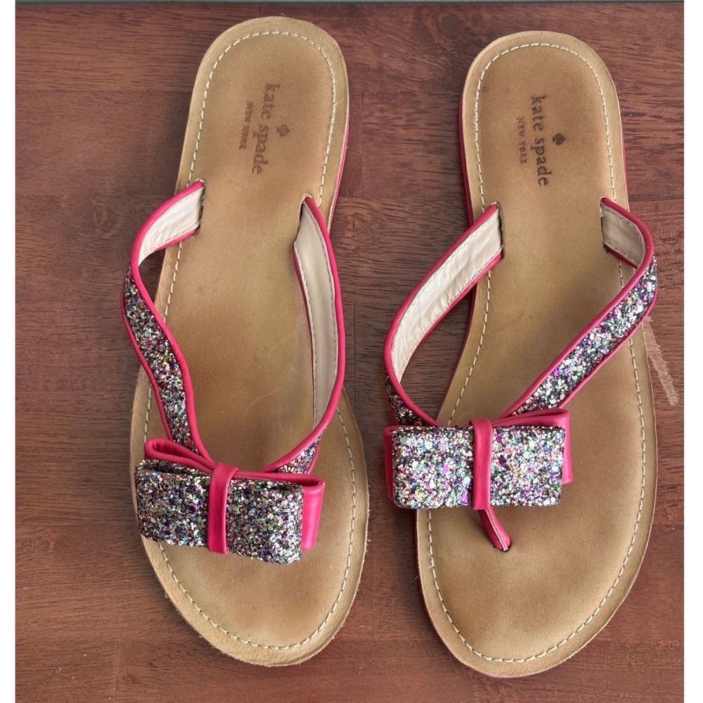 Kates Spade Pink Glitter Bow Sandals Women Size 10M